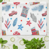 Feestelijke Kerst Rode Retro Van Brandboom takken Theedoek (Gevouwen)