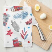 Feestelijke Kerst Rode Retro Van Brandboom takken Theedoek (Quarter Fold)