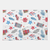 Feestelijke Kerst Rode Retro Van Brandboom takken Theedoek (Horizontaal)