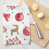 Feestelijke Kerst Rood Blauw Ornamenten Bogen Elks Theedoek (Quarter Fold)