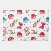 Feestelijke Kerst Rood Blauw Ornamenten Bogen Elks Theedoek (Horizontaal)