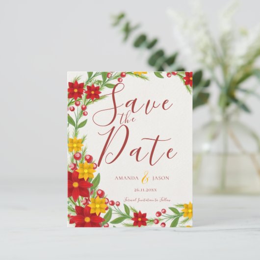 Feestelijke Kerst Rood Geel Krans Bloemen Bruiloft (Staand voorkant)