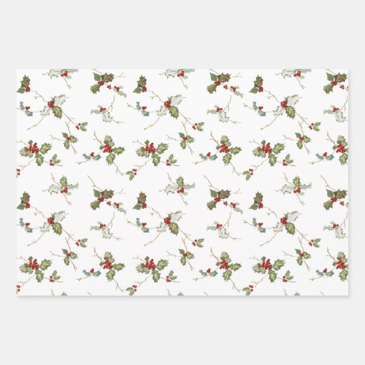 Feestelijke Kerst Rood & Groen Plaid w / Holly Inpakpapier Vel (Voorkant 3)
