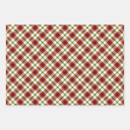 Feestelijke Kerst Rood & Groen Plaid w / Holly Inpakpapier Vel (Voorkant)