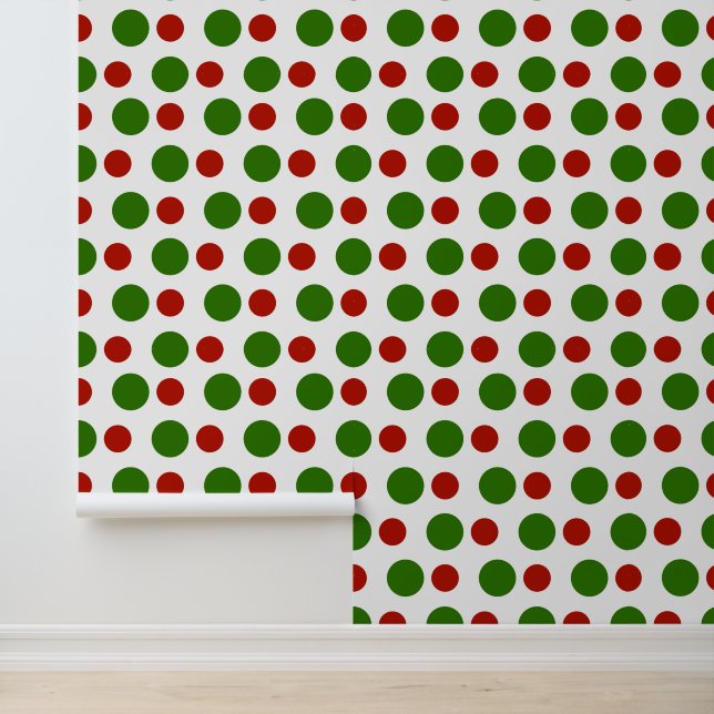 Feestelijke kerst rood groen polka stippen patroon behang (Applicatie)