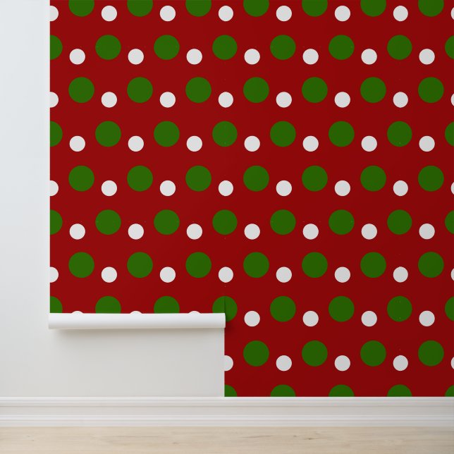 Feestelijke kerst rood groen polka stippen patroon behang (Applicatie)