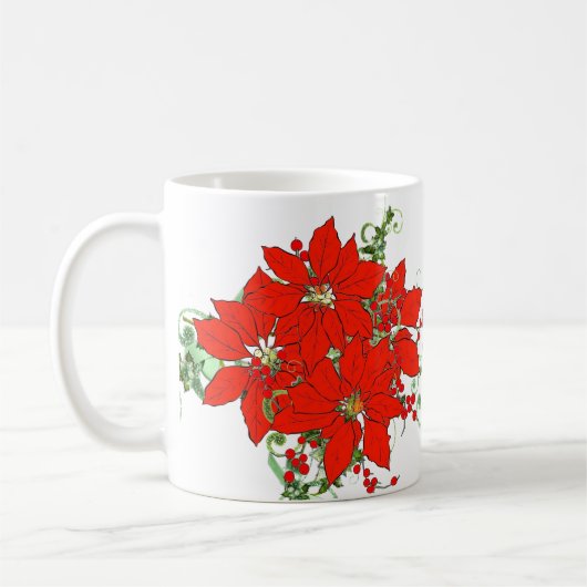 Feestelijke Kerst Rood Poinsettia Bloem Keramisch Koffiemok (Links)