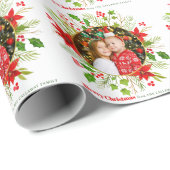 Feestelijke Kerst Rood Poinsettia Custom Photo Cadeaupapier (Rol Hoek)