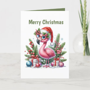 Feestelijke Kerst roze flamingo aanpasbaar Feestdagen Kaart