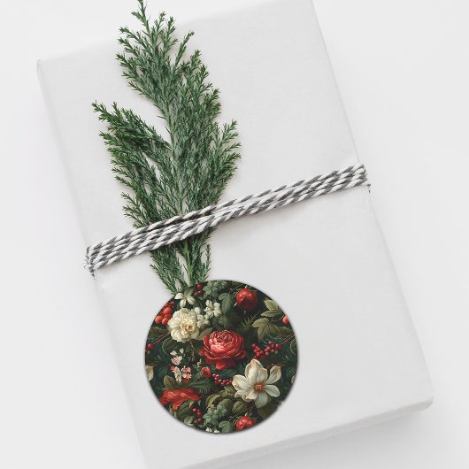 Feestelijke Kerst Rozen, Pine en Holly Wedding Ronde Sticker