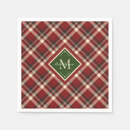 Feestelijke Kerst Rustiek Rood Groen Plakken Monog Servet (Voorkant)