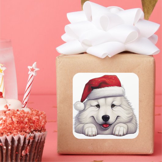 Feestelijke kerst Samoyed Vierkante Sticker (Feest)