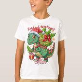 Feestelijke Kerst Schattigee Dino T-shirt Gift Kin (Voorkant)