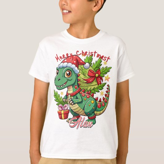 Feestelijke Kerst Schattigee Dino T-shirt Gift Kin (Voorkant)