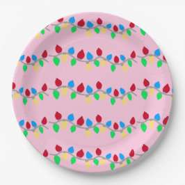 Feestelijke Kerst Slingerlichtjes op Roze Papieren Bordje