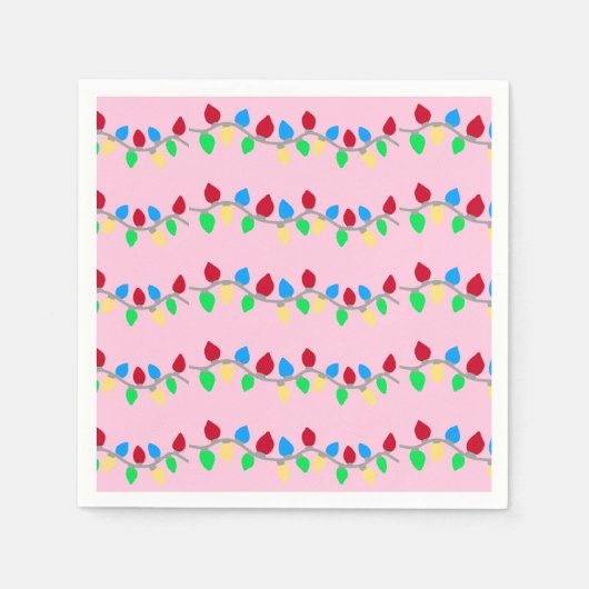 Feestelijke Kerst Slingerlichtjes op Roze Servet (Voorkant)