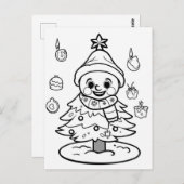 feestelijke kerst sneeuwman boom kind kleuren briefkaart (Voorkant / Achterkant)