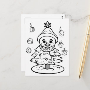 feestelijke kerst sneeuwman boom kind kleuren briefkaart