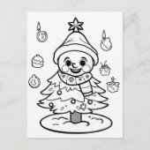 feestelijke kerst sneeuwman boom kind kleuren briefkaart (Voorkant)