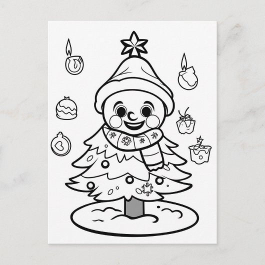 feestelijke kerst sneeuwman boom kind kleuren briefkaart (Voorkant)