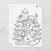 feestelijke kerst sneeuwman boom kind kleuren briefkaart (Voorkant / Achterkant)