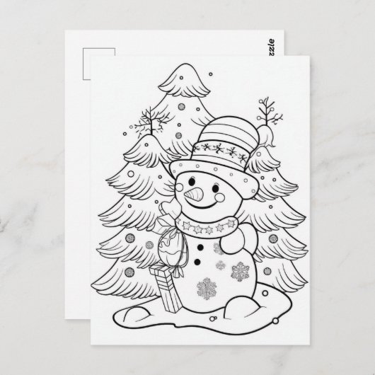 feestelijke kerst sneeuwman boom kind kleuren briefkaart (Voorkant / Achterkant)