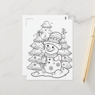 feestelijke kerst sneeuwman boom kind kleuren briefkaart