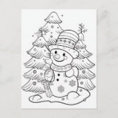 feestelijke kerst sneeuwman boom kind kleuren briefkaart (Voorkant)