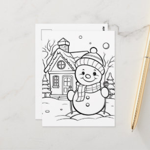 Feestelijke kerst sneeuwman kinder kleurstof briefkaart