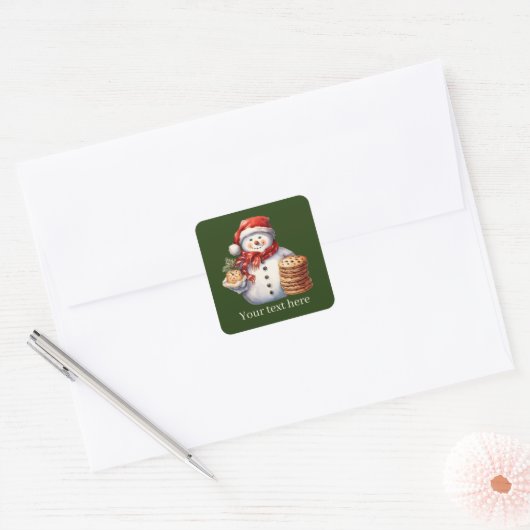 Feestelijke kerst sneeuwman koekjes vierkante sticker (Envelop)