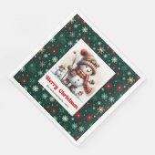 Feestelijke Kerst Sneeuwman Servetten Bewerkbaar K (Hoek)
