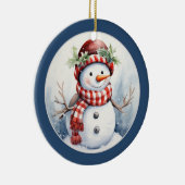 feestelijke kerst sneeuwman toevoegen datum berich keramisch ornament (Rechts)
