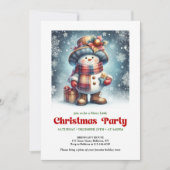 Feestelijke Kerst-sneeuwman uitnodiging voor kinde (Voorkant)