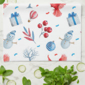 Feestelijke kerst Sneeuwmannen Rode Kardinalen Orn Theedoek (Gevouwen)