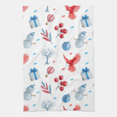 Feestelijke kerst Sneeuwmannen Rode Kardinalen Orn Theedoek (Verticaal)