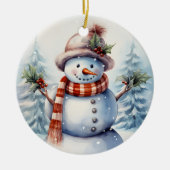 feestelijke kerst sneeuwpop bericht toevoegen keramisch ornament (Voorkant)