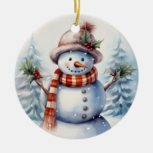 feestelijke kerst sneeuwpop bericht toevoegen keramisch ornament (Voorkant)