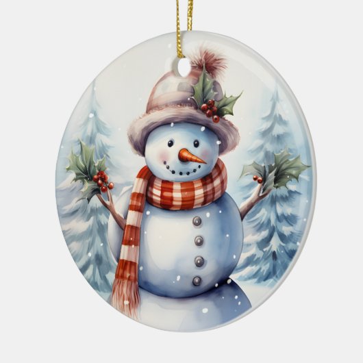 feestelijke kerst sneeuwpop bericht toevoegen keramisch ornament (Links)