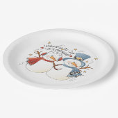 Feestelijke kerst sneeuwpop paar feest papieren bordje (Gekanteld)