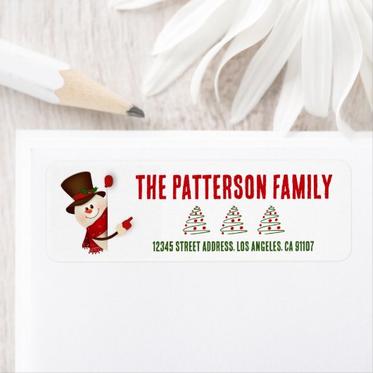 Feestelijke kerst sneeuwpop retour adreslabel etiket (Insitu)