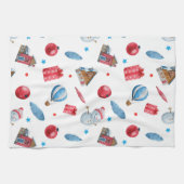 Feestelijke kerst sneeuwpoppen rode Ornamenten hui Theedoek (Horizontaal)