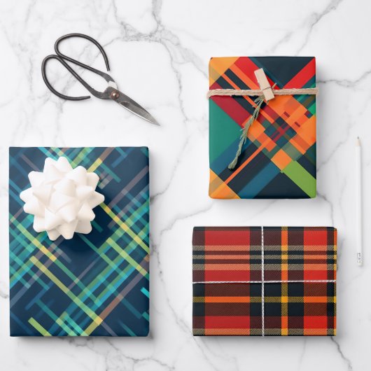 Feestelijke Kerst Stijlvolle Plaid Patroon Set van Inpakpapier Vel (Voorkant)