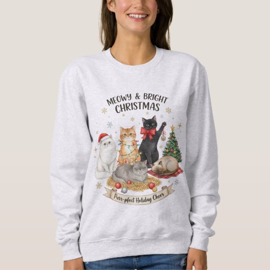 Feestelijke kerst sweatshirt cadeau voor kattenlie (Voorkant)