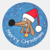 Feestelijke Kerst Teckel Hond Ronde Sticker (Voorkant)