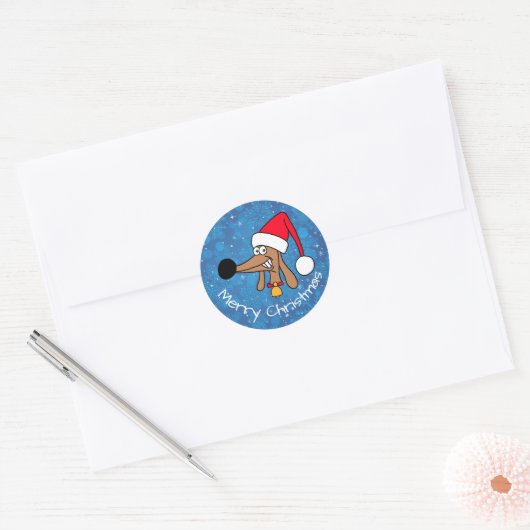 Feestelijke Kerst Teckel Hond Ronde Sticker (Envelop)