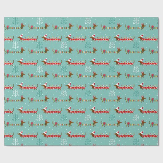 Feestelijke Kerst Teckel Inpakpapier (Vlak)