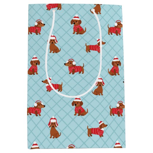 Feestelijke Kerst Teckel Inpakpapier Medium Cadeauzakje (Voorkant)