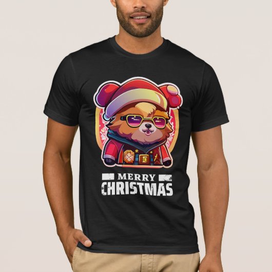 Feestelijke Kerst Teddybeer cartoon T-shirt (Voorkant)