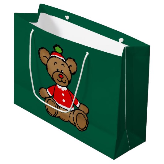 Feestelijke Kerst Teddybeer Ontwerp Groot Cadeauzakje (Voorkant Gekanteld)