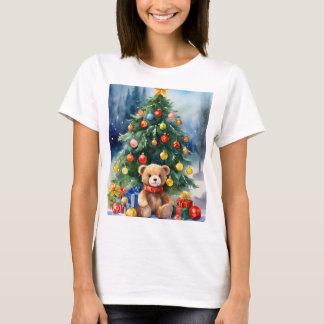 Feestelijke Kerst Teddybeer Print T-shirt – Holid